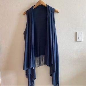 Vintage Sleeveless Blue Cardigan with Fringe